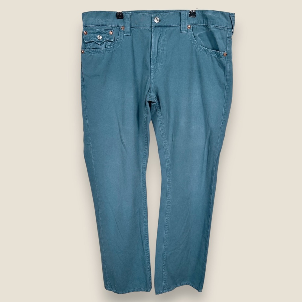 True Religion Ricky Twill Pants Chinos Men Size 38 Blue Cotton Flap Pockets